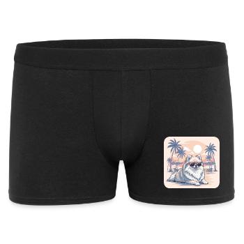 Pomeranian Dog with Glasses on Beach - Men's Boxer Shorts - black - Front