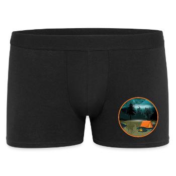 Night camping in the forest with campfire and tent - Men's Boxer Shorts - black - Front