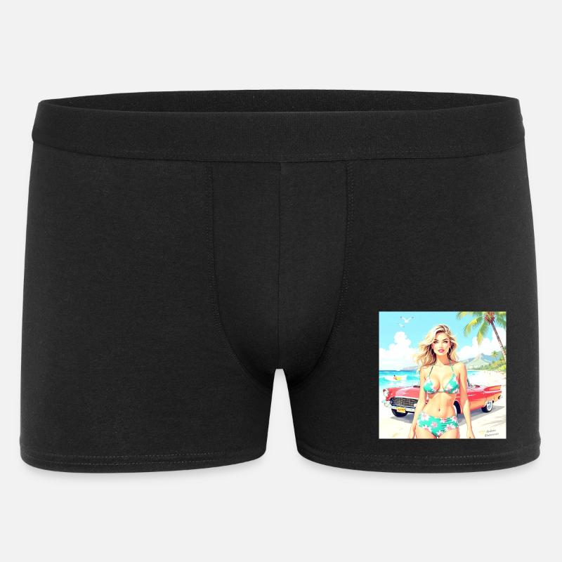 Frau am Strand mit Oldtimer - Männer Boxer Shorts - Schwarz