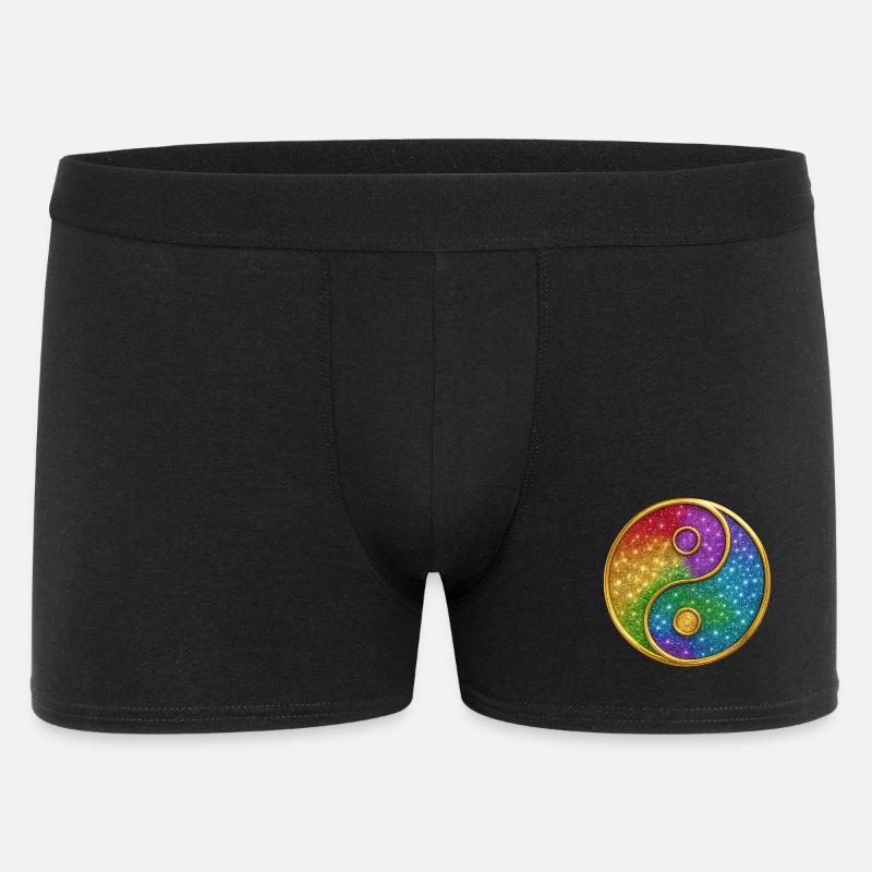 Regenbogen-Yin-Yang mit funkelnden Sternen - Männer Boxer Shorts - Schwarz