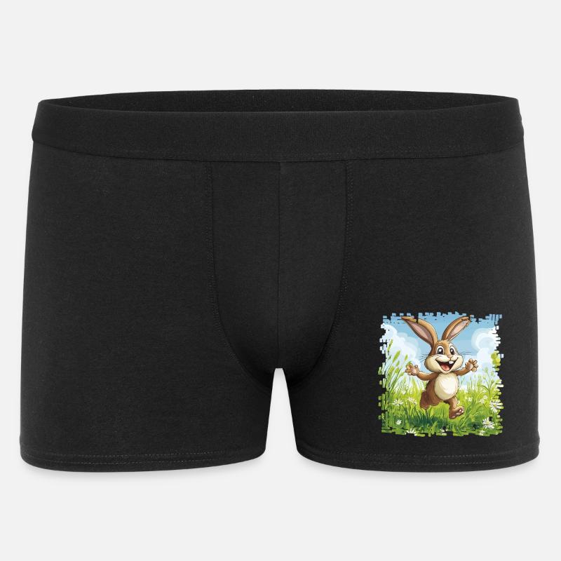 Cheerful bunny in spring meadow - Men's Boxer Shorts - black