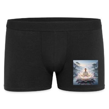 Man meditating on open lotus flower - Men's Boxer Shorts - black - Front