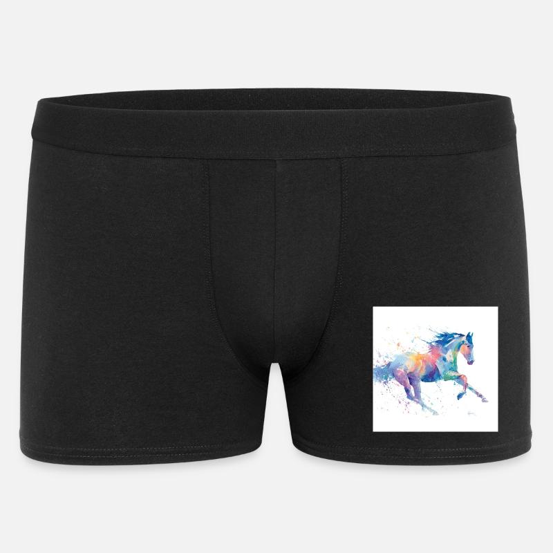 Regenbogen-Aquarell-Galopppferd - Männer Boxer Shorts - Schwarz