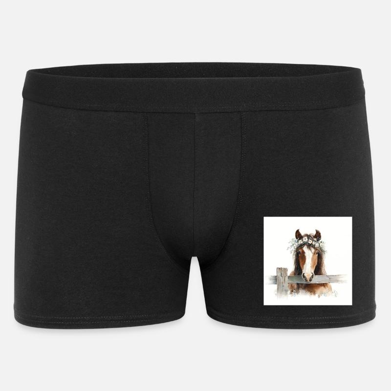 Aquarellpferd mit Blumenkrone - Männer Boxer Shorts - Schwarz