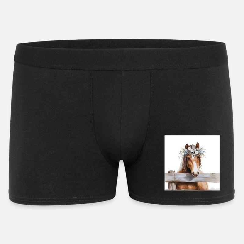 Blütengekrontes Pferd - Männer Boxer Shorts - Schwarz
