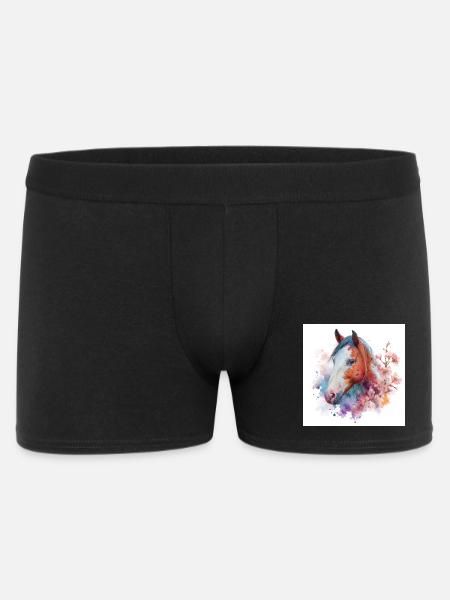 Aquarell Pferdeblüten-Porträt - Männer Boxer Shorts - Schwarz