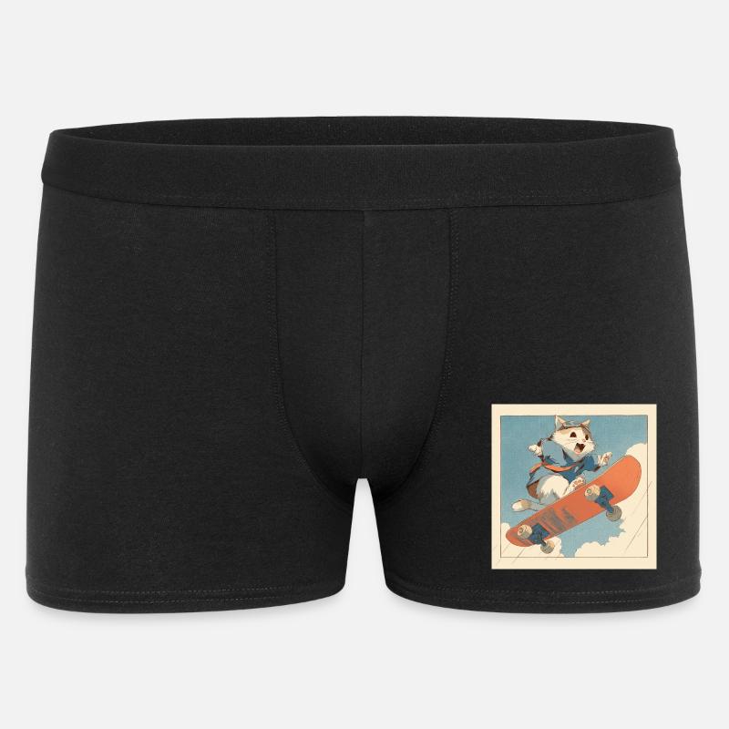 Retro-Katzen-Skateboarder im Flug - Männer Boxer Shorts - Schwarz