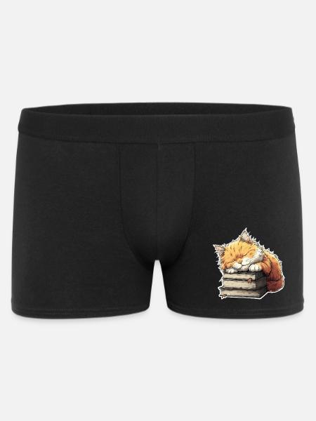 Cute Cat Sleeping on Book Pile - Men's Boxer Shorts - black