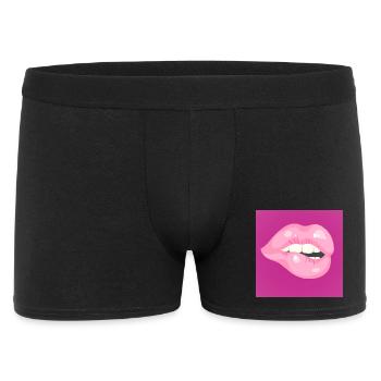 Glossy Pink Lip Bite on Magenta - Men's Boxer Shorts - black - Front