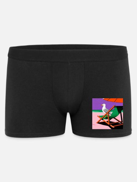 Bunter Strandstuhl und Möwe - Männer Boxer Shorts - Schwarz