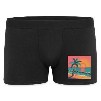 Palmier Retro Couchant Sur l’Océan - Boxer Homme - noir - Devant