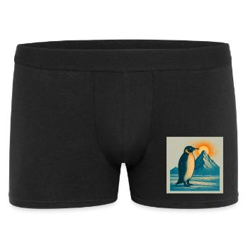 Pinguin im Sonnenaufgang am Bergmeer - Männer Boxer Shorts - Schwarz - Vorne