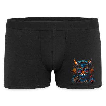 Neon DJ-Katze mit Kopfhörern - Männer Boxer Shorts - Schwarz - Vorne