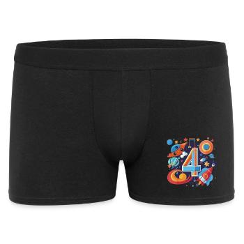 Weltraum 4er Geburtstag Raketenwelt - Männer Boxer Shorts - Schwarz - Vorne