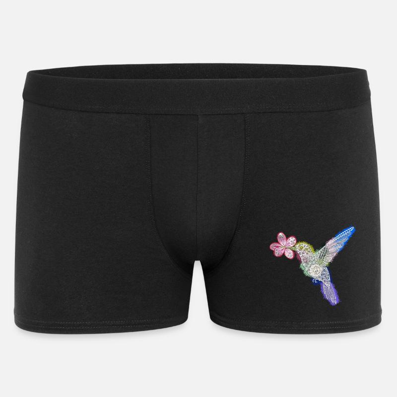 Zentangle-Kolibri mit Blume - Männer Boxer Shorts - Schwarz