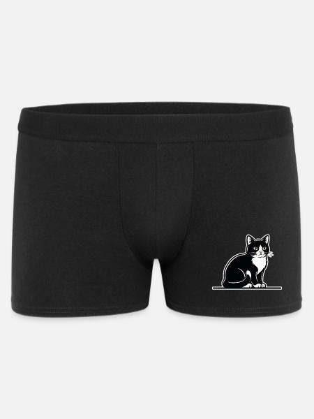 Smoking Katze Schwarz-Weiß Porträt Elegant Sitzend - Männer Boxer Shorts - Schwarz