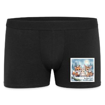 Süße Winterwald Tiere – Fuchs, Hase und Rehkitz  - Männer Boxer Shorts - Schwarz - Vorne