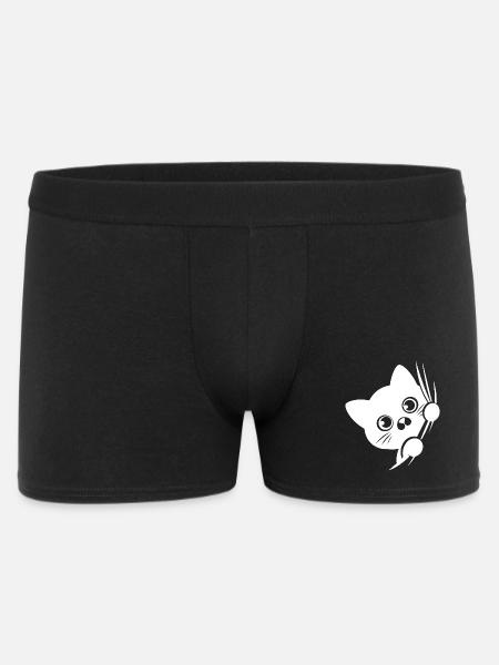 Chat perplexe derrière le rideau - Boxer Homme - noir