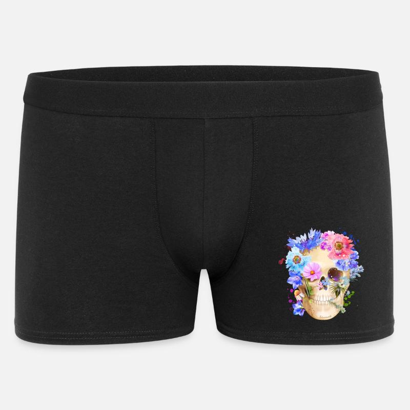 Farbenfroher Schädel mit Blumen Mohn - Männer Boxer Shorts - Schwarz
