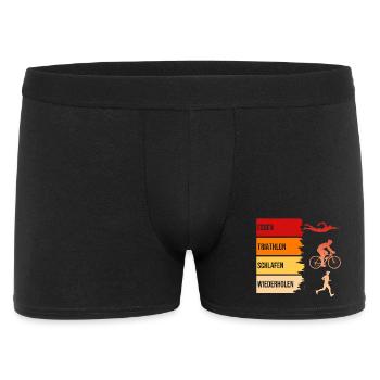 Essen, Triathlon, Schlafen, Wiederholen - Männer Boxer Shorts - Schwarz - Vorne