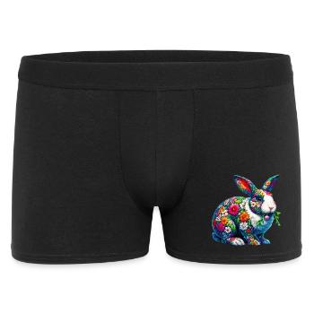 Hase mit Blumen geschmückt - Männer Boxer Shorts - Schwarz - Vorne