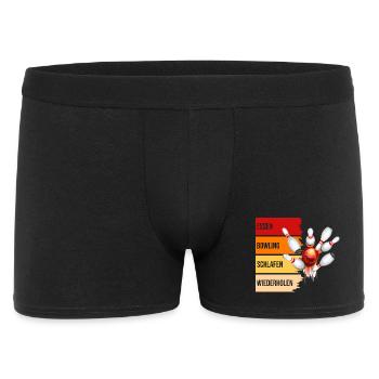Essen - Bowling - Schlafen - Wiederholen - Männer Boxer Shorts - Schwarz - Vorne