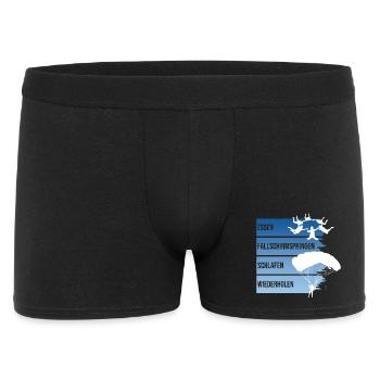 Essen - Fallschirmspringen - Schlafen -Wiederholen - Männer Boxer Shorts - Schwarz - Vorne