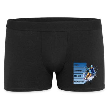 Essen - Skifahren - Schlafen - Wiederholen - Männer Boxer Shorts - Schwarz - Vorne
