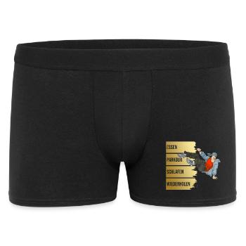 Essen - Parkour - Schlafen - Wiederholen - Männer Boxer Shorts - Schwarz - Vorne
