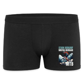 MTB: Stark bergauf - Mutig bergab - Männer Boxer Shorts - Schwarz - Vorne