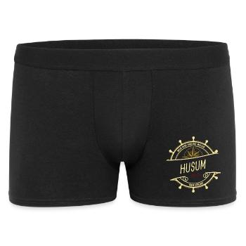 Mein Herz schlägt Wellen - Husum - Männer Boxer Shorts - Schwarz - Vorne