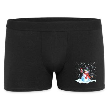 Weihnachten Nostalgie Schneemann mit Eule, Laterne - Männer Boxer Shorts - Schwarz - Vorne