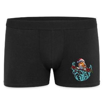 Cute Christmas bird sitting on a covered branch - Men's Boxer Shorts - black - Front