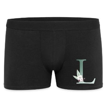 L Monogramm, Floral, personalisierbar - Männer Boxer Shorts - Schwarz - Vorne