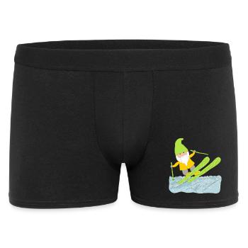 Zwerg fährt Ski, alter Skihase, Gelb, Grün - Männer Boxer Shorts - Schwarz - Vorne