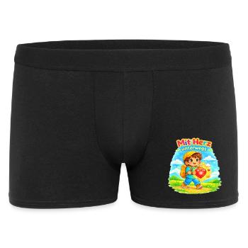  Mit Herz unterwegs - macht die Welt besser - Männer Boxer Shorts - Schwarz - Vorne