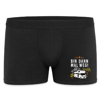 Bin dann mal weg! Mit dem Wohnmobil beim Camping - Männer Boxer Shorts - Schwarz - Vorne