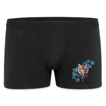 Tiger with floral decorations. - Men's Boxer Shorts - black - Front