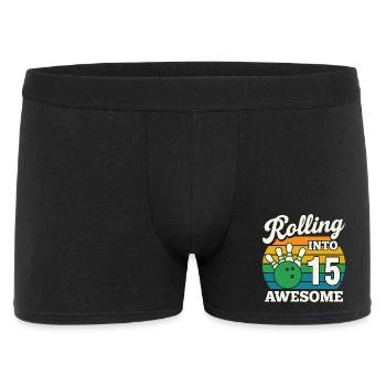 Retro Bowling Feier zum 15. Geburtstag - Männer Boxer Shorts - Schwarz - Vorne