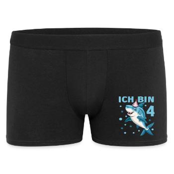 4 Jahre Haie 4 Geburtstag Kinder Jungen Hai Spruch - Männer Boxer Shorts - Schwarz - Vorne