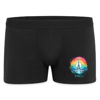 Pariser Eiffelturm mit Regenbogen-LGBT-Skyline - Männer Boxer Shorts - Schwarz - Vorne