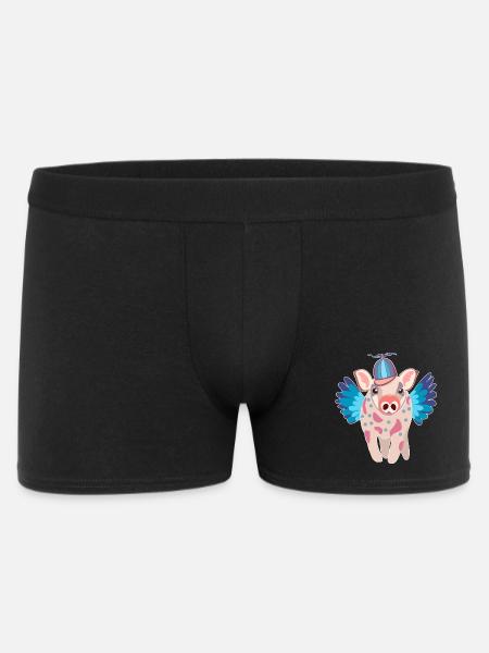 Pastel Winged Pig with Beanie - Men's Boxer Shorts - black