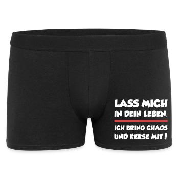 Chaos und Kekse | Lustiges Spruchshirt - Männer Boxer Shorts - Schwarz - Vorne