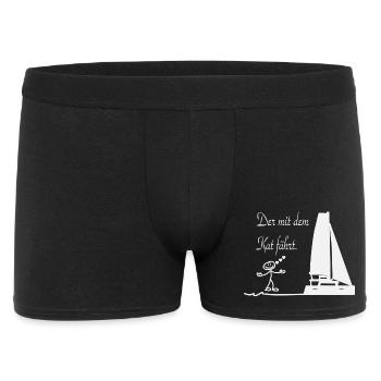 Katzkapitän am Segelboot - Männer Boxer Shorts - Schwarz - Vorne