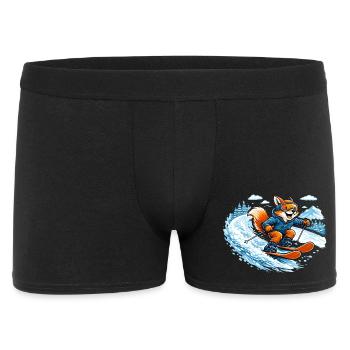 Lustiger Ski Fuchs – Comic Wintermotiv - Männer Boxer Shorts - Schwarz - Vorne