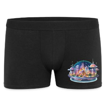 Futuristic city island in neon light - Men's Boxer Shorts - black - Front