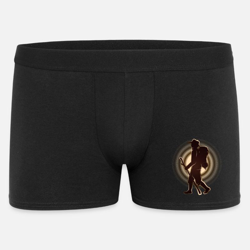 Pilger oder Wanderer mit Wanderstab & Rucksack - Männer Boxer Shorts - Schwarz