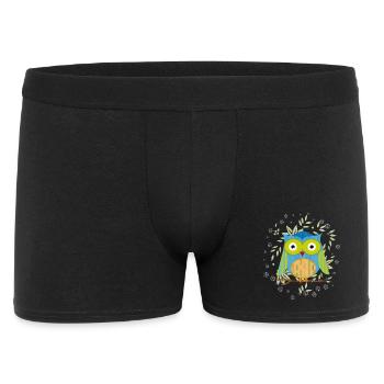 Stylish patchwork owl on a branch in a sea of leaves - Men's Boxer Shorts - black - Front