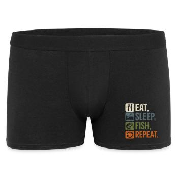 Eat Sleep Fish Repeat Angler Spruch Fishing Design - Männer Boxer Shorts - Schwarz - Vorne