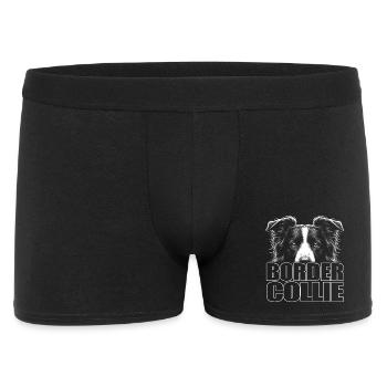 Border Collie Porträt mit Schriftzug - Männer Boxer Shorts - Schwarz - Vorne